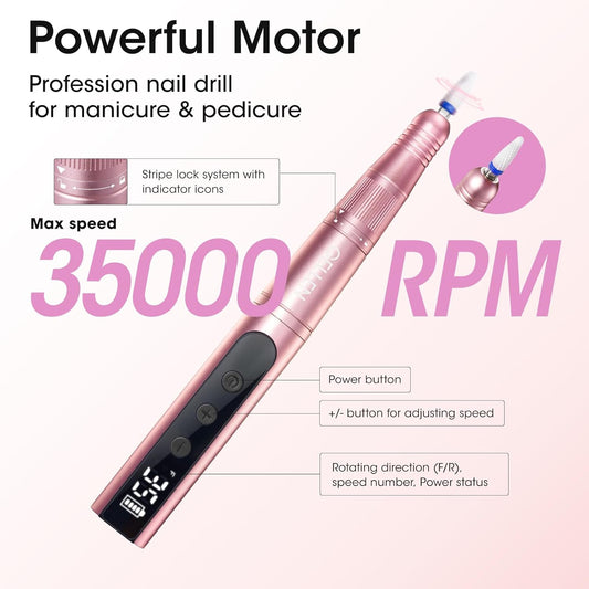 Gellen Gel Nail Polish Remover Professional Electric Nail File, 11 in 1 Nail Drill Kit, Cordless Rechargeable Pedicure Manicure Kit Nail Drill for Acrylic Gel Nails Tips