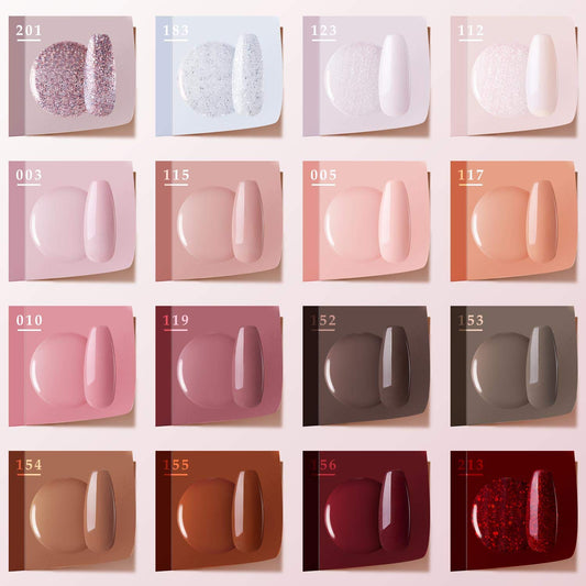 Gellen 16 Colors Gel Nail Polish Set With Top Base Coat - Pink Red Nudes Makeup Colors Collection for All Season, Popular Solid Sparkle Glitters Nail Art Colors Home Gel Manicure Kit