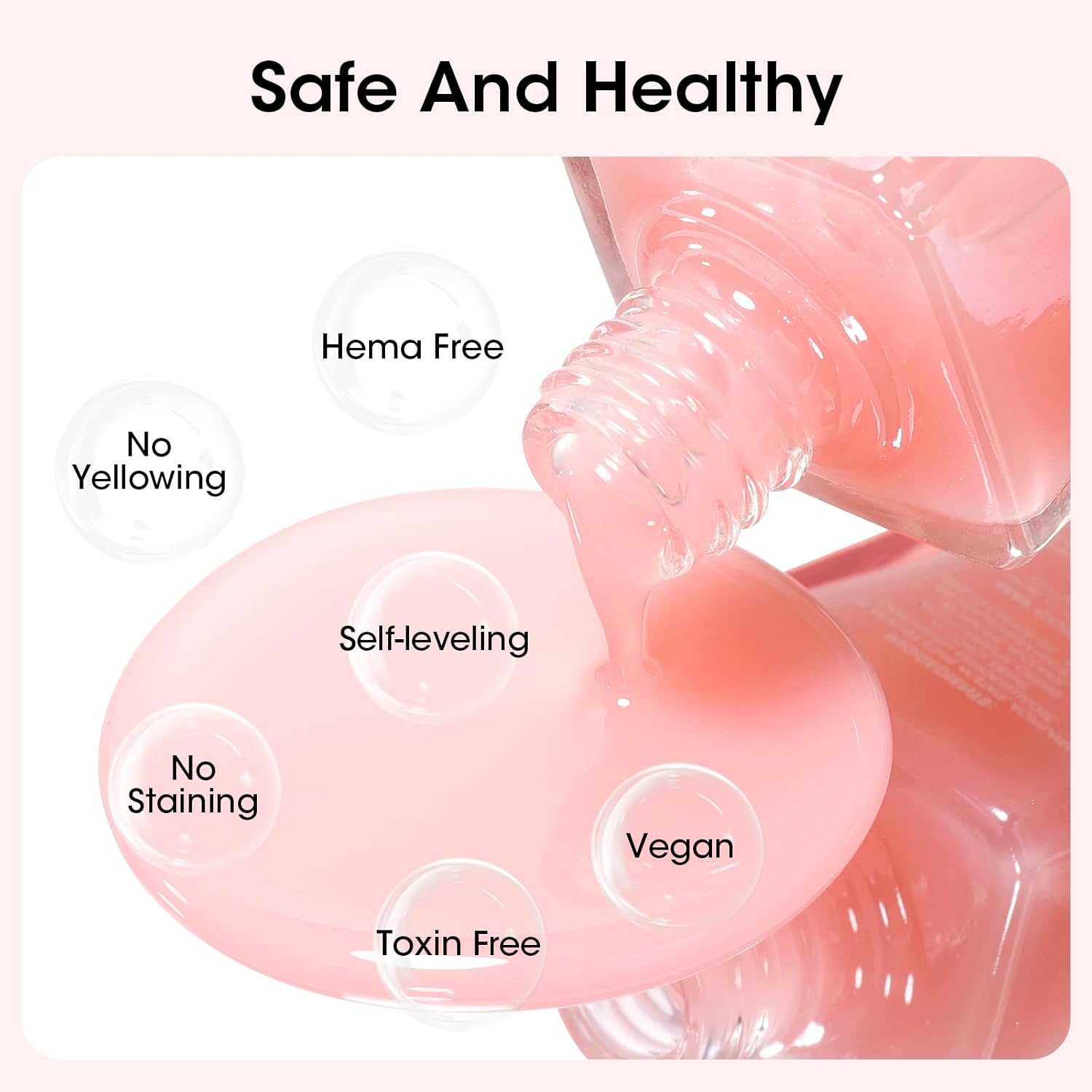 GELLEN Clear Nail Polish Base Coat Tinted Milky Pink, 4-In-1 Non-toxic Sheer Base Coat Strengthens Natural Nails, Quick Dry Pale Pink Regular Nail Polish Non UV Gel, Hema Free, Calcium Formula