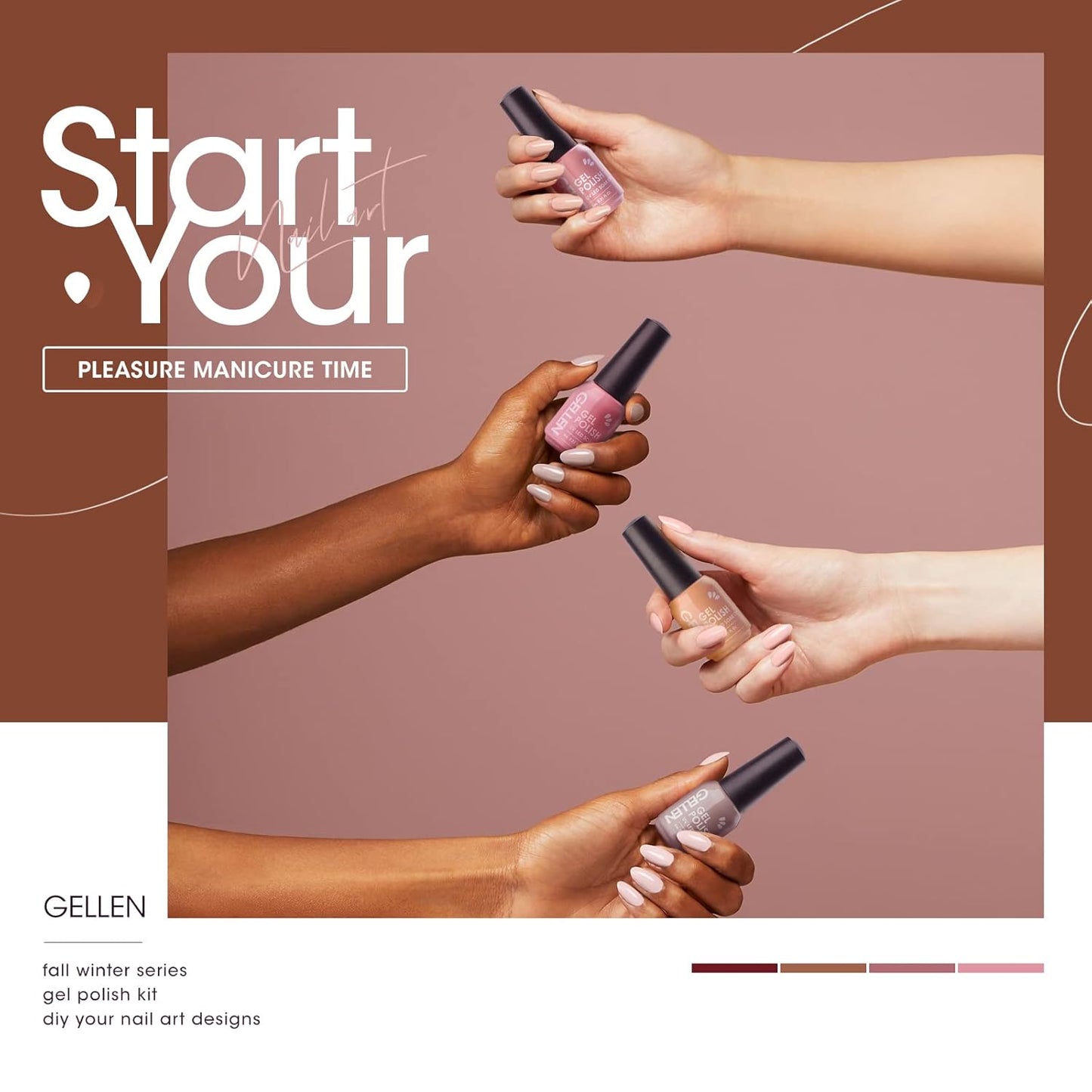 Gellen 16 Colors Gel Nail Polish Set With Top Base Coat - Pink Red Nudes Makeup Colors Collection for All Season, Popular Solid Sparkle Glitters Nail Art Colors Home Gel Manicure Kit