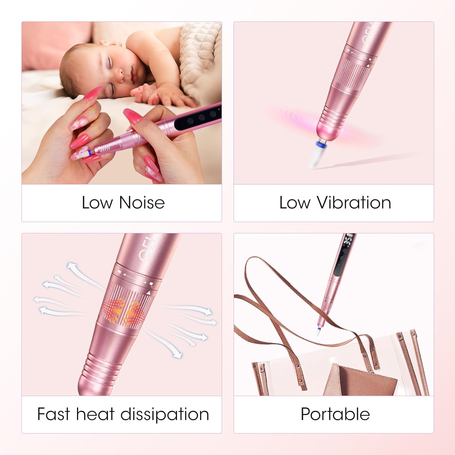 Gellen Gel Nail Polish Remover Professional Electric Nail File, 11 in 1 Nail Drill Kit, Cordless Rechargeable Pedicure Manicure Kit Nail Drill for Acrylic Gel Nails Tips