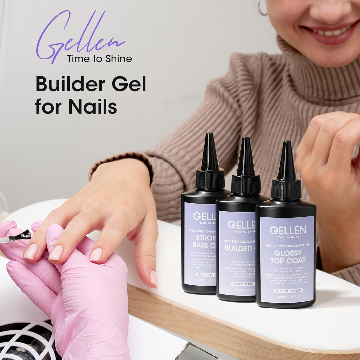 GELLEN 100ml No Wipe Gel Top Coat, High Gloss Long Lasting Clear Color Gel Top Coat U V Light Cured Soak off High Capacity for Salon