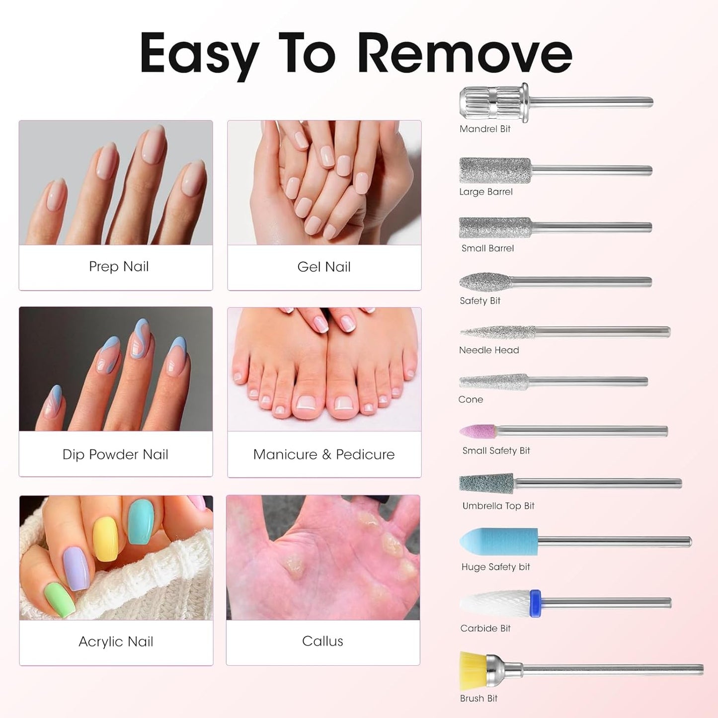 Gellen Gel Nail Polish Remover Professional Electric Nail File, 11 in 1 Nail Drill Kit, Cordless Rechargeable Pedicure Manicure Kit Nail Drill for Acrylic Gel Nails Tips