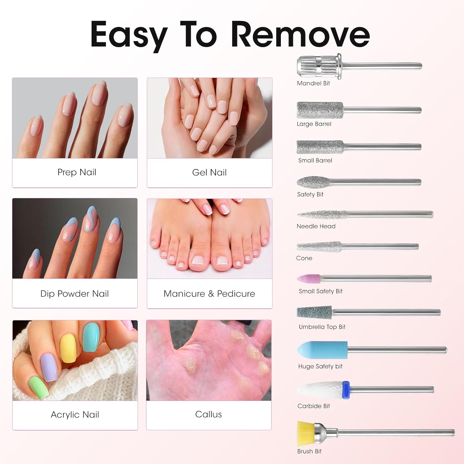Gellen Gel Nail Polish Remover Professional Electric Nail File, 11 in 1 Nail Drill Kit, Cordless Rechargeable Pedicure Manicure Kit Nail Drill for Acrylic Gel Nails Tips