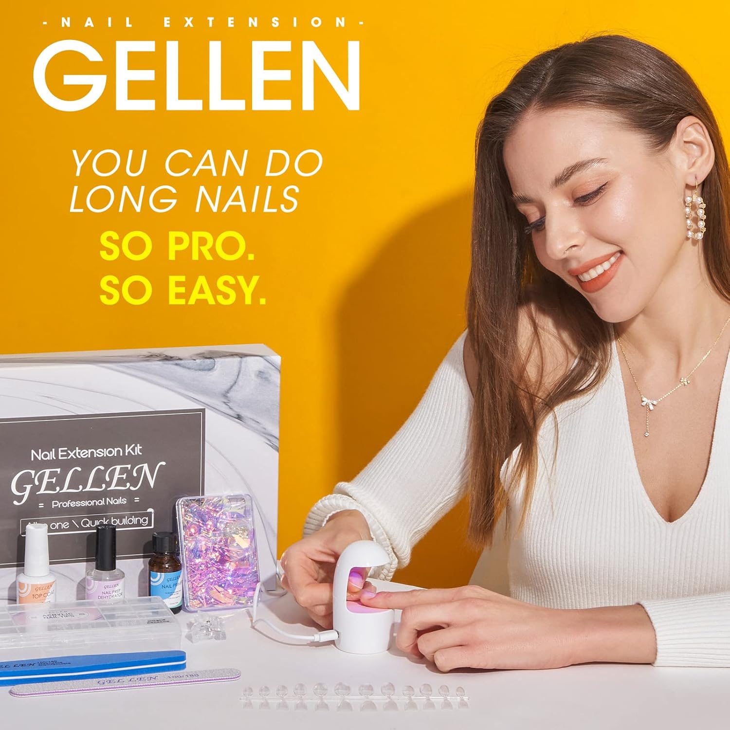 Gellen Gel Nail Extension Nail Kit, Square Acrylic Tips, Gel Top Coat, Nail Primer and Dehydrator, X Nail Kit with Everything for Nail Art Manicure
